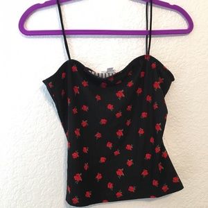 Orange Kiss Red Rose Black Tank Cami
